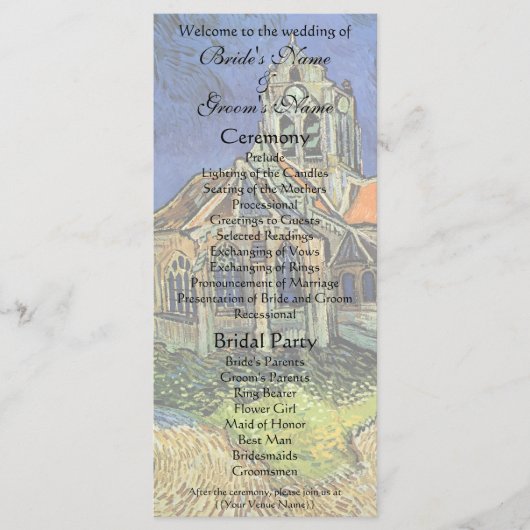 Kirche von Auvers von Vincent van Gogh Wedding Programm (Vorderseite)