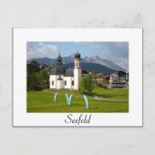 Kirche von Seefeld, weißer Text Postkarte (Vorderseite)