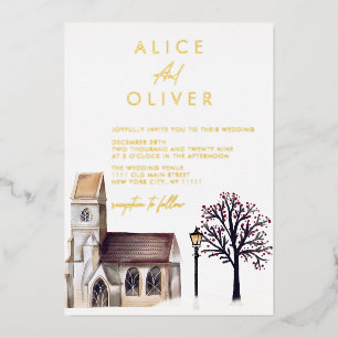 Kirche Wasserfarbe Winter Kulturelle Zeremonie Folieneinladung