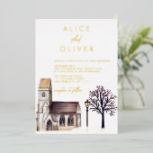 Kirche Wasserfarbe Winter Kulturelle Zeremonie Folieneinladung (Stehend vorne)