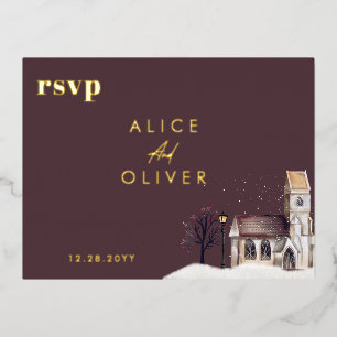 Kirche Wasserfarbe Winter religiöse Zeremonie RSVP Folie Einladungspostkarte