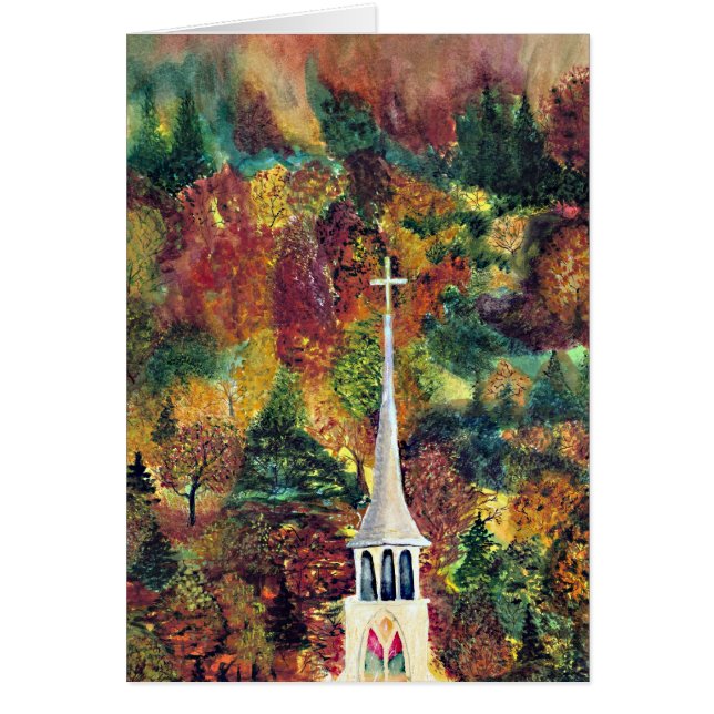 Kirchen-Quervermont-Herbst-Aquarellkunst (Vorne)