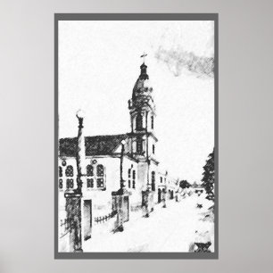 Kirchenbild in Holzkohle Poster