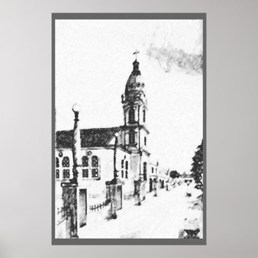 Kirchenbild in Holzkohle Poster (Vorne)