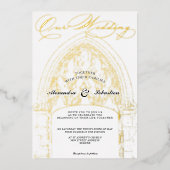 Kirchenfeier Hochzeit Elegantes Drehbuch Folieneinladung (Vorderseite)