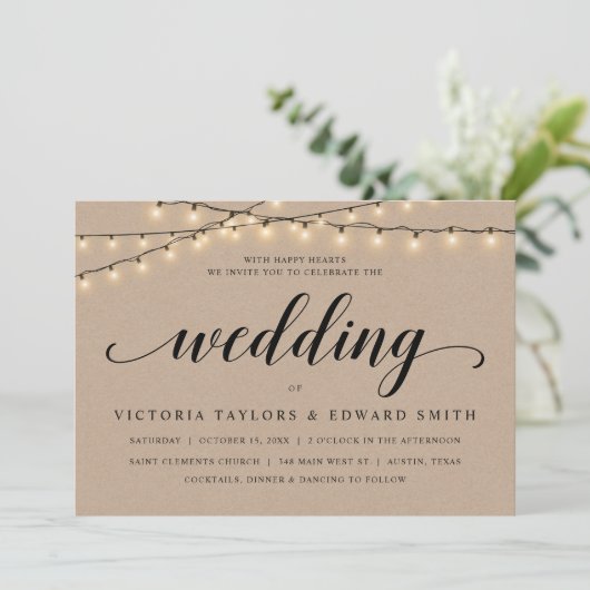 Kirchenfeier, Stringleuchten, Kraft Einladung (Stehend Vorderseite)