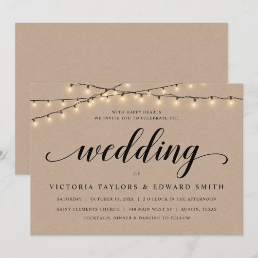 Kirchenfeier, Stringleuchten, Kraft Einladung (Vorne/Hinten)