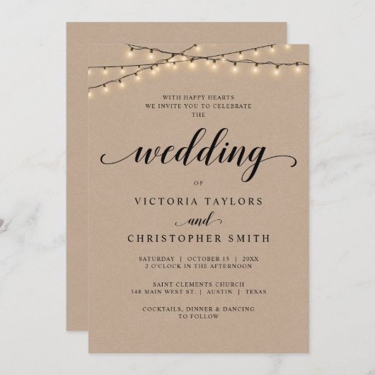 Kirchenfeier, Stringleuchten, Kraft Einladung (Vorne/Hinten)