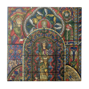 Kirchenfenster mit Buntglas, Vintage-Architektur Fliese