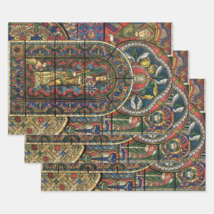 Kirchenfenster mit Buntglas, Vintage-Architektur Geschenkpapier Set