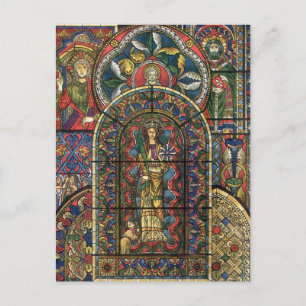 Kirchenfenster mit Buntglas, Vintage-Architektur Postkarte