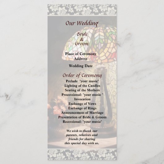 Kirchenfensterlampe und Blumen Hochzeitsprogramm Programm (Vorderseite)