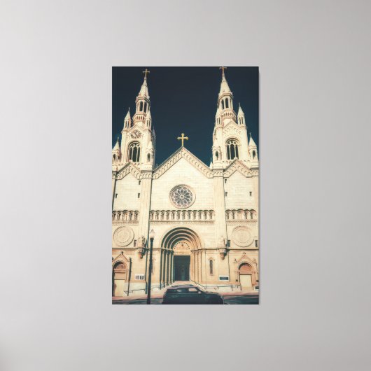 Kirchenfront mit Kreuz Leinwanddruck (Vorderseite)