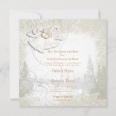 Kirchenglocken auf Blumenhochzeit weiß Einladung (Rückseite)