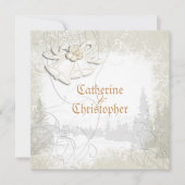 Kirchenglocken auf Blumenhochzeit weiß Einladung (Vorderseite)