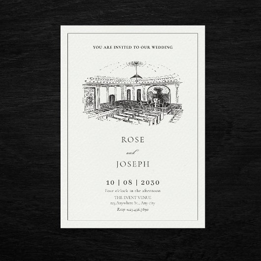 Kirchenhochzeit in Schwarz-Weiß-Weiß Einladung