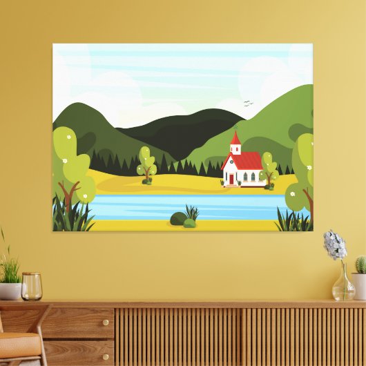 Kirchenlandschaft mit Fluss Leinwanddruck (Insitu (Wohnzimmer))