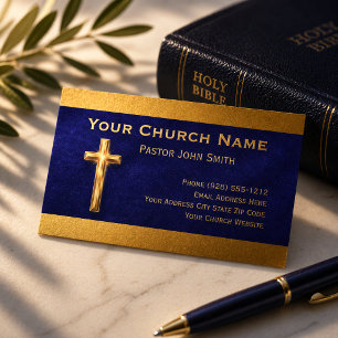 Kirchenpastor Gold Kreuz Indigo Samt Geschäftskart Visitenkarte