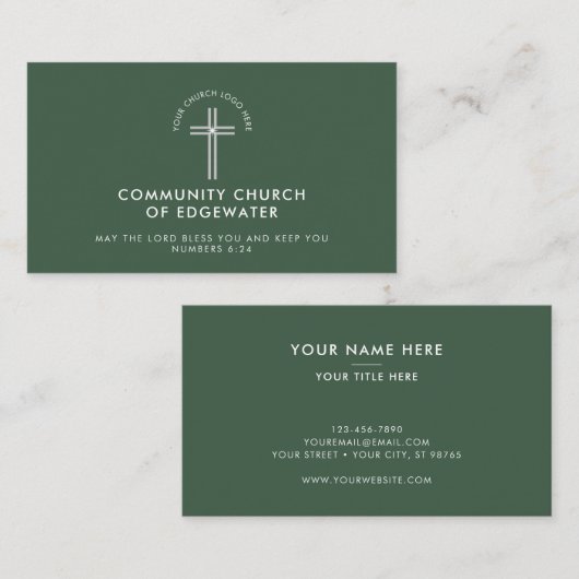 Kirchenpfarrer Moderne minimale Logo-Grün Visitenkarte (Vorne/Hinten)