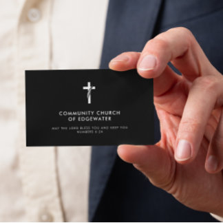 Kirchenpfarrer Moderner Minimal Cross Faith Black Visitenkarte