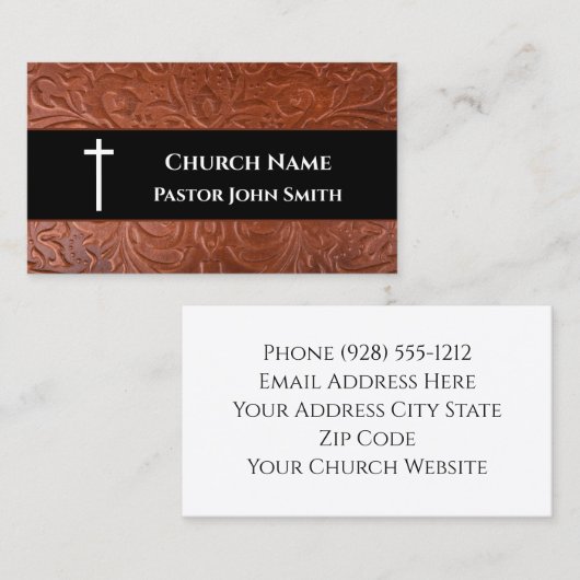 Kirchenpfarrer Rustikales Lederschwarz Christlich Visitenkarte (Vorne/Hinten)