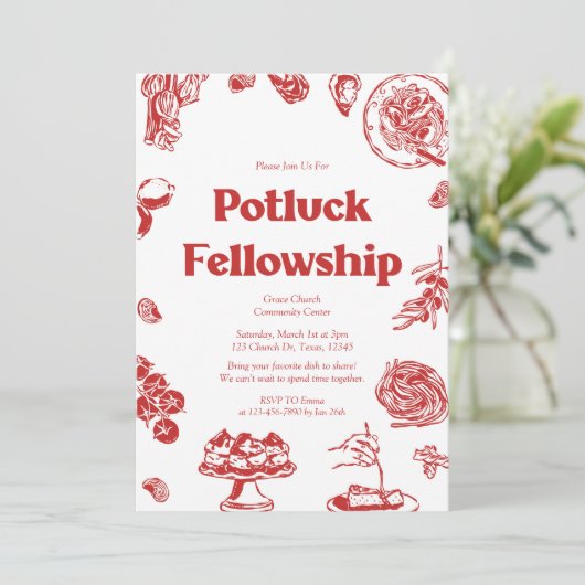 Kirchentreffen mit Potluck-Fellowship Einladung (Stehend Vorderseite)