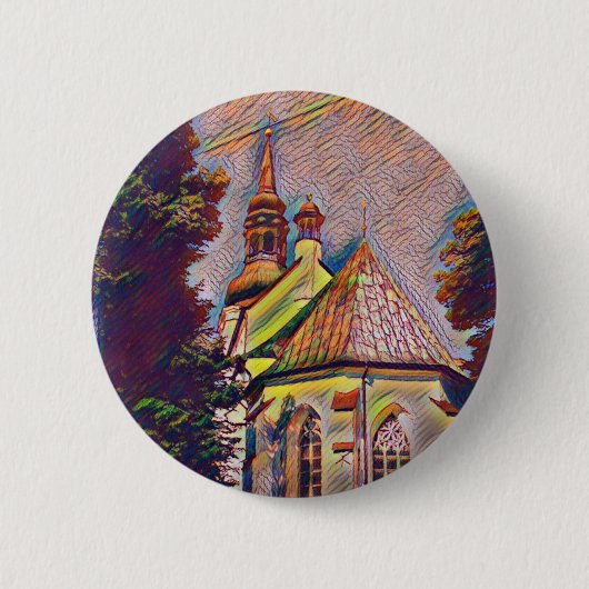 Kirchesteeples-künstlerische Foto-Manipulation Button (Vorderseite)