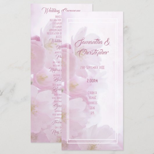 Kirchliches Hochzeitsprogramm mit rosa Blumen Programm (Vorne/Hinten)