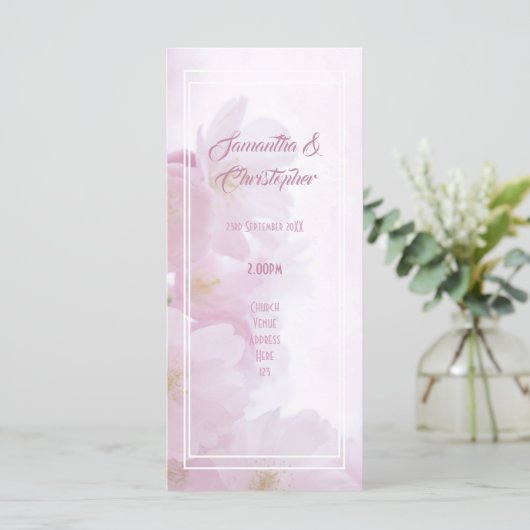 Kirchliches Hochzeitsprogramm mit rosa Blumen Programm (Stehend Vorderseite)