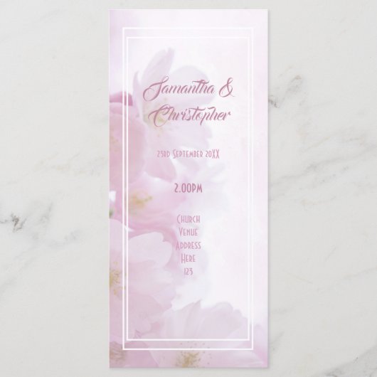 Kirchliches Hochzeitsprogramm mit rosa Blumen Programm (Vorderseite)