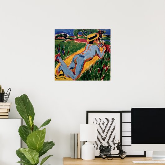 Kirchner - blaue Abbildung mit Strohhut Poster (Heimbüro)