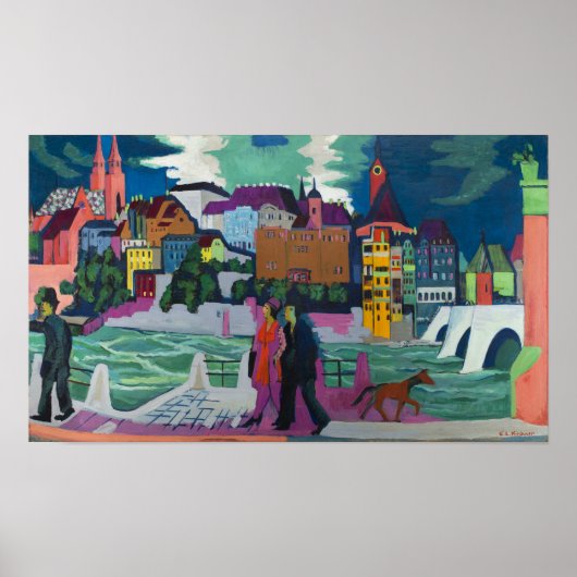 Kirchner - Blick auf Basel und den Rhein Poster (Vorne)