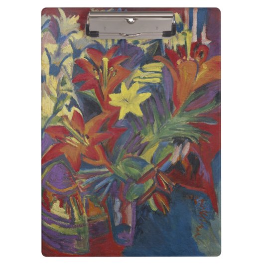 Kirchner Expressionist Lebendige Orange Lilien Kun Klemmbrett (Vorderseite)