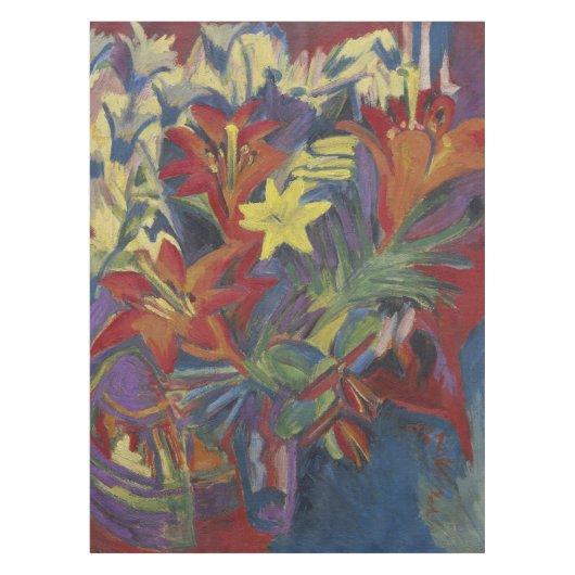 Kirchner Expressionist Lebendige Orangefarbene Lil Tischdecke (Vorderseite)
