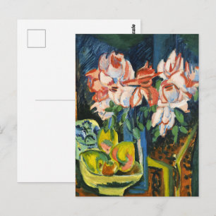 Kirchner Rosa Rosen Expressionistische Blumenkunst Postkarte