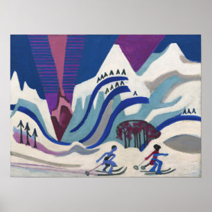 Kirchner - Schneeberge mit Skifahren 1928 Poster