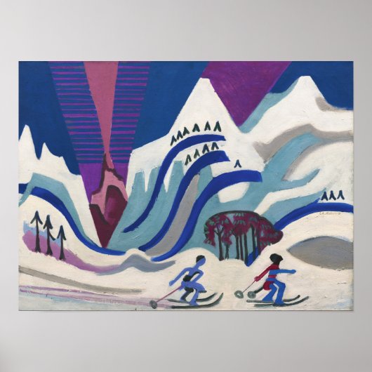 Kirchner - Schneeberge mit Skifahren 1928 Poster (Vorne)