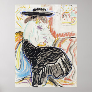 Kirchner Sitzende Frau Expressionistischer Skizzen Poster