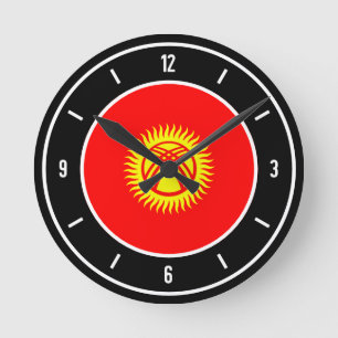 Kirgisische Flagge Elegant Runde Wanduhr