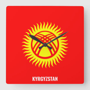 Kirgisistan-Flagge Atemberaubend Patriotisch Quadratische Wanduhr
