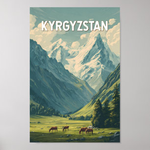 Kirgisistan Illustration Reise Kunst Vintage Poster