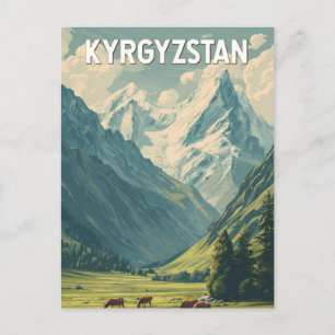 Kirgisistan Illustration Reise Kunst Vintage Postkarte