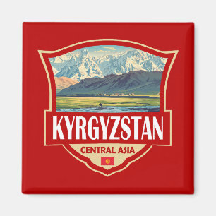 Kirgisistan Illustration Retro-Abzeichen Magnet