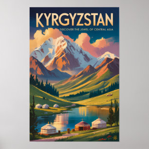 Kirgisistan Jurte Illustration Reise Kunst Vintage Poster