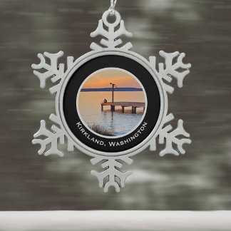 Kirkland Sunset Fishing Lake Washington Silhouette Schneeflocken Zinn-Ornament