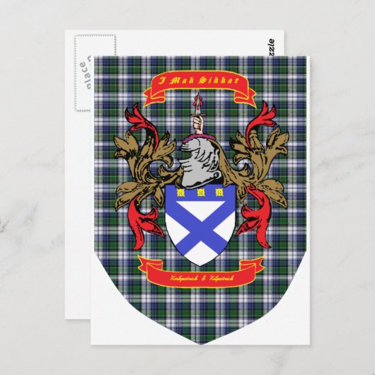 Kirkpatrick Kilpatrick Wappen auf Colquhoun Tartan Postkarte (Vorne/Hinten)
