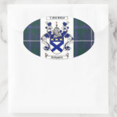 Kirkpatrick Wappen über Douglas Blue Tartan Ovaler Aufkleber (Tasche)