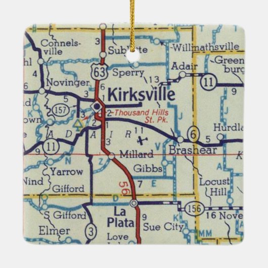 Kirksville MO Vintage Map Keramikornament (Rückseite)