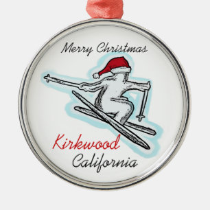 Kirkwood California Weihnachtsmannmütze Skier Orna Silbernes Ornament