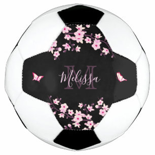 Kirry Blossom Schwarz Rosa Ihr Name Monogramm Fußball